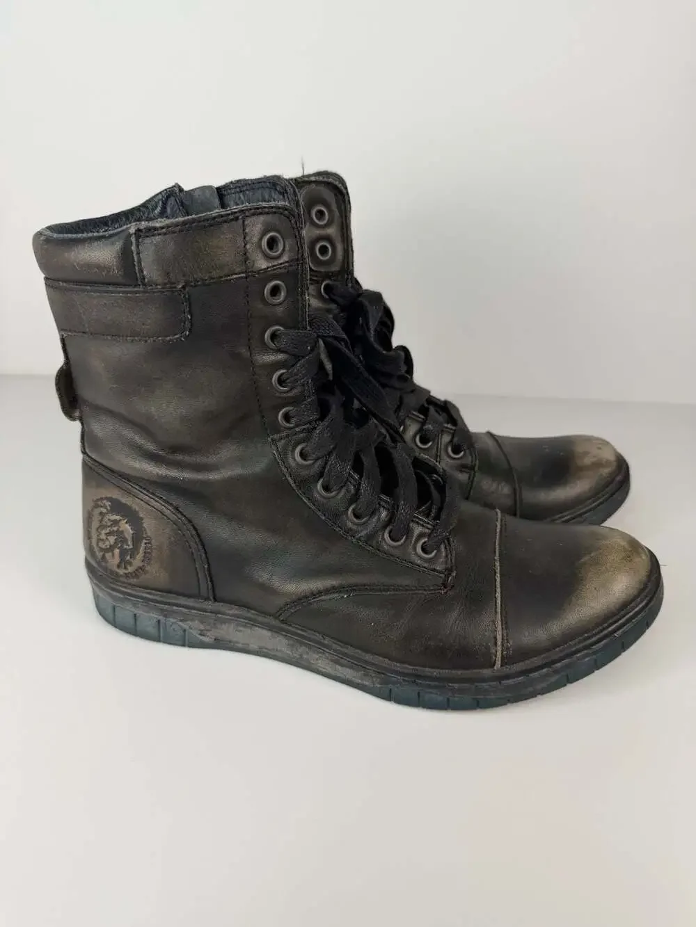 Diesel Tatradium Basket Butch Zip Leather Boots Black US 7.5